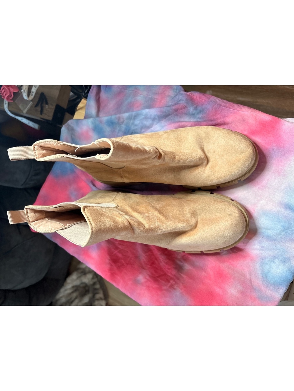 Tan Suede Chelsea Ankle Boots with Chunky Sole